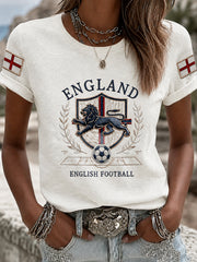 Women's Retro England Football Fan Art Print Casual T-shirt