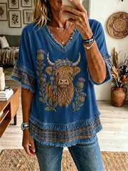 Women's Highland Cow Print Casual T-Shirt