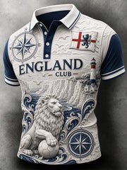 Retro England Football Fan Art Print Casual Polo Shirt