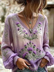 Women's Classy Scottish Thistle Art Viking Celtic Print Cotton-Linen Shirt