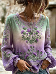 Women's Classy Scottish Thistle Viking Celtic Print Cotton-Linen Shirt