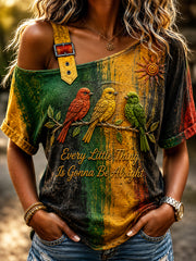 Women's Retro Reggae Abstract Art Off-the-Shoulder T-Shirt