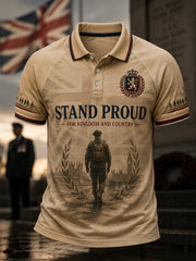Men's Retro British Veteran Print Casual Polo