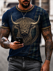Men's Scottish Highland cow print short sleeves t-shirt