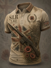Men's Retro Veteran Weapon Print Short-Sleeve Polo Shirt