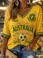 Women's Australia Soccer Fan Gift Mid-length Sleeves V-Neck T-Shirt