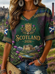 Women's Retro UK Scotland Football Lover 2026 Print Casual T-Shirt