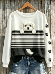 Women's Peeking Maltese Dog & Paw Prints Colorblock Print sweatshirt