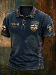 Retro England Football Fan Art Print Casual Polo Shirt