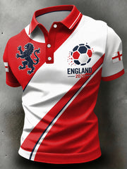 Retro England Football Fan Art Print Casual Polo Shirt