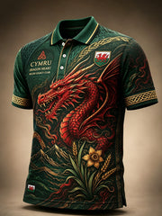 Men's Welsh-Inspired Art Print Polo Shirt