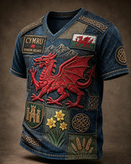 Men's Welsh Red Dragon Cultural Elements Art Print T-Shirt