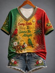 Retro Reggae Art Gradient Casual V-Neck T-Shirt