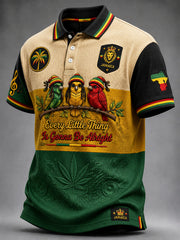 Retro Reggae-Inspired Geometric Casual Waffle-Weave Polo Shirt