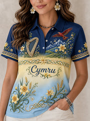 Women's Welsh Cultural Element Art Print Polo