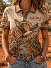 Retro Australian Animal Print Casual Polo Shirt