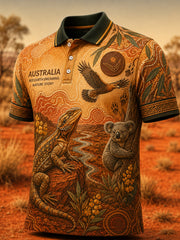 Retro Australian Animal Print Casual Polo Shirt