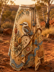 Retro Australian Animal Art Print Casual Midi Skirt