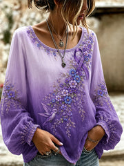 Women's Purple Floral & Hummingbird Print Alzheimer's Awareness Support Top