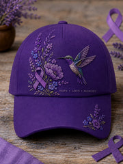 Unisex Purple Floral & Hummingbird Print Alzheimer's Awareness Support Hat