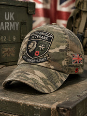 Men's Vintage-Style Camo-Print Cap with Veteran Commemorative Elements