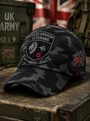Men's Vintage-Style Camo-Print Cap with Veteran Commemorative Elements