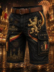Men's National Day-Themed Print Cropped Cargo Pants