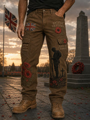 Men's Vintage-Style Cargo Pants With Veteran Commemorative Print