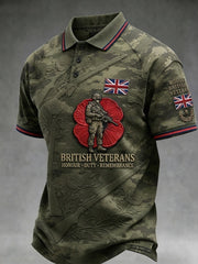 Men's British veteran print polo shirt