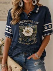 Women's Yorkshire Day White Roses Art Printed Casual Tops
