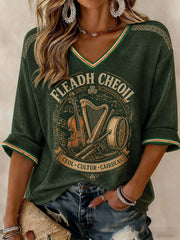 Women's Fleadh Cheoil na hÉireann Printed Mid-length Sleeves V-neck T-shirt
