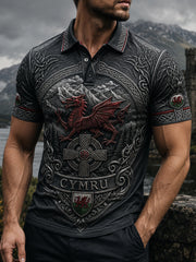 Men's Welsh Red Dragon Art Print Polo