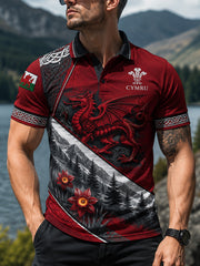 Men's Welsh Red Dragon Art Print Polo
