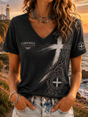 Women's Cornish Celtic-style Printed V-neck T-shirt