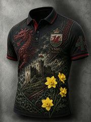 Men's Welsh Red Dragon Cultural Elements Art Print Polo