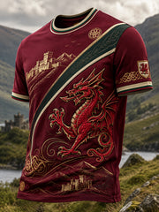 Men's Welsh Red Dragon Cultural Elements Art Print T-Shirt
