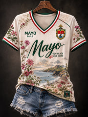 Women's County Mayo V-Neck Off-Shoulder Short-Sleeved T-Shirt