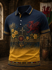 Men's Welsh-Themed Commemorative Art Print Casual Polo