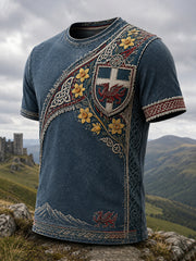 Men's Welsh-Themed Commemorative Art Print Casual T-Shirt