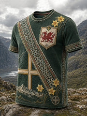 Men's Welsh-Themed Commemorative Art Print Casual T-Shirt