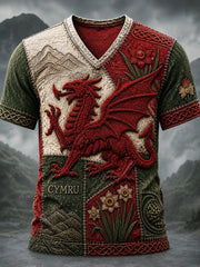 Vintage-Style Welsh Art Print Casual T-Shirt