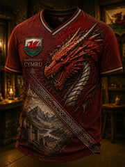 Men's Welsh Red Dragon Printed V-neck T-shirt
