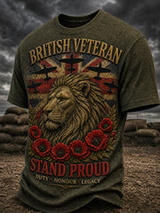 Vintage-Style British Veteran Graphic Casual T-Shirt