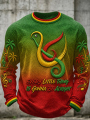Men's Reggae Music Printed Waffle Long Sleeved Round Neck Sweatshirt