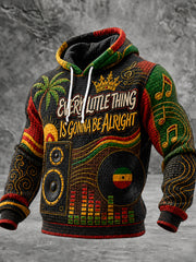 Men's Reggae Art Printed Waffle Long sleeved hooded sweatshirt