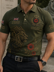 Men's Short-Sleeve Polo Shirt With Vintage Veteran Commemorative Print