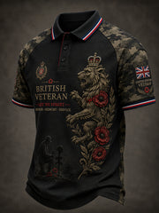 Men's Short-Sleeve Polo Shirt With Vintage Veteran Commemorative Print