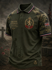 Men's Short-Sleeve Polo Shirt With Vintage Veteran Commemorative Print