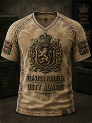 Men's British Veteran Commemorative Print V-neck Short-Sleeve T-Shirt