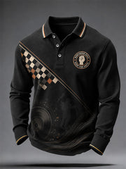 Men's Retro Northern Soul Keep The Faith Print Casual Long Sleeve Polo